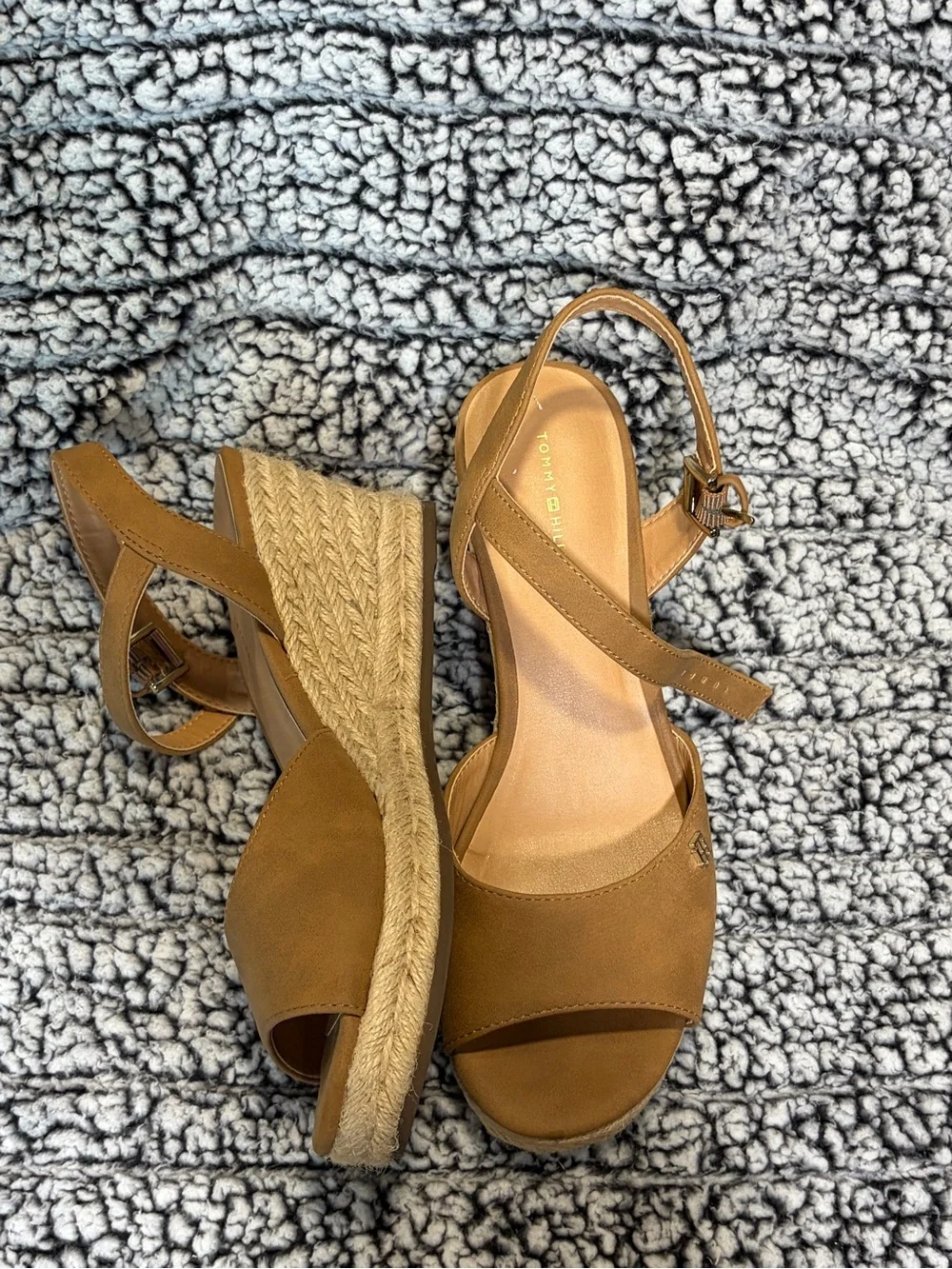 Tommy Hilfiger Tan Espadrille Platform Slingback Wedges